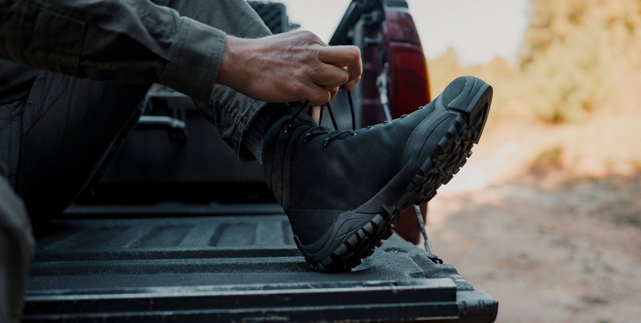 Side View tying tactical shoes