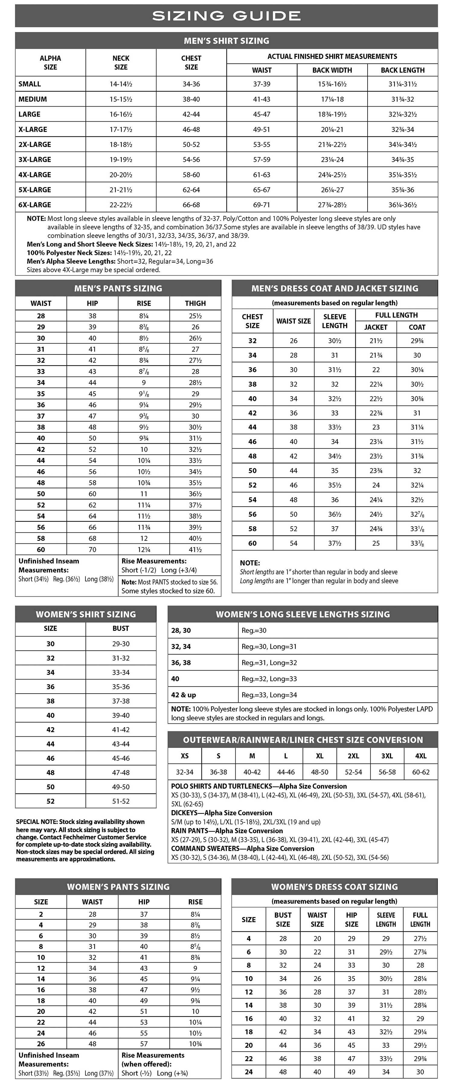 Sizing Guide  Simply Uniforms