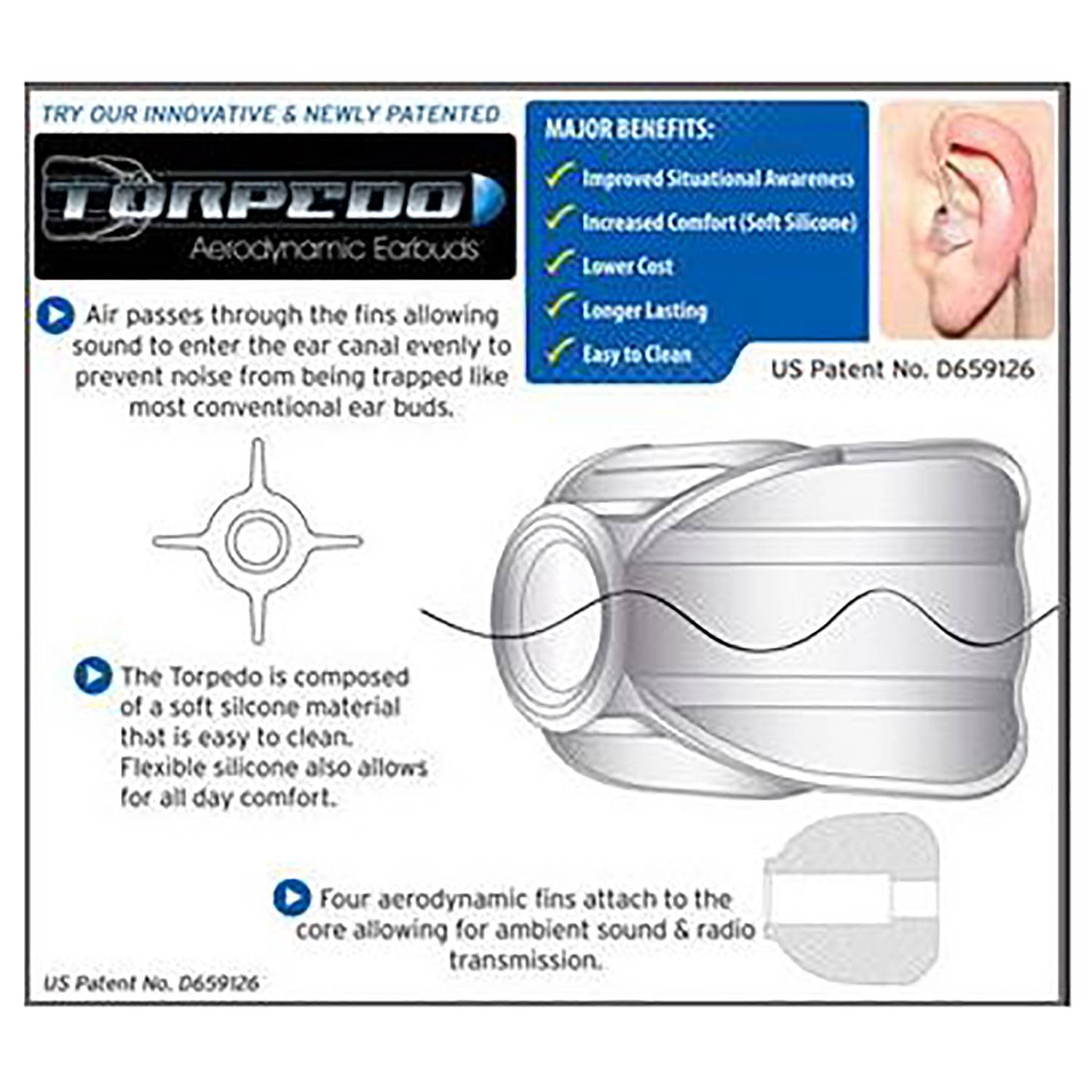 Tactical Ear Gadgets TORPEDO Aerodynamic Earbuds