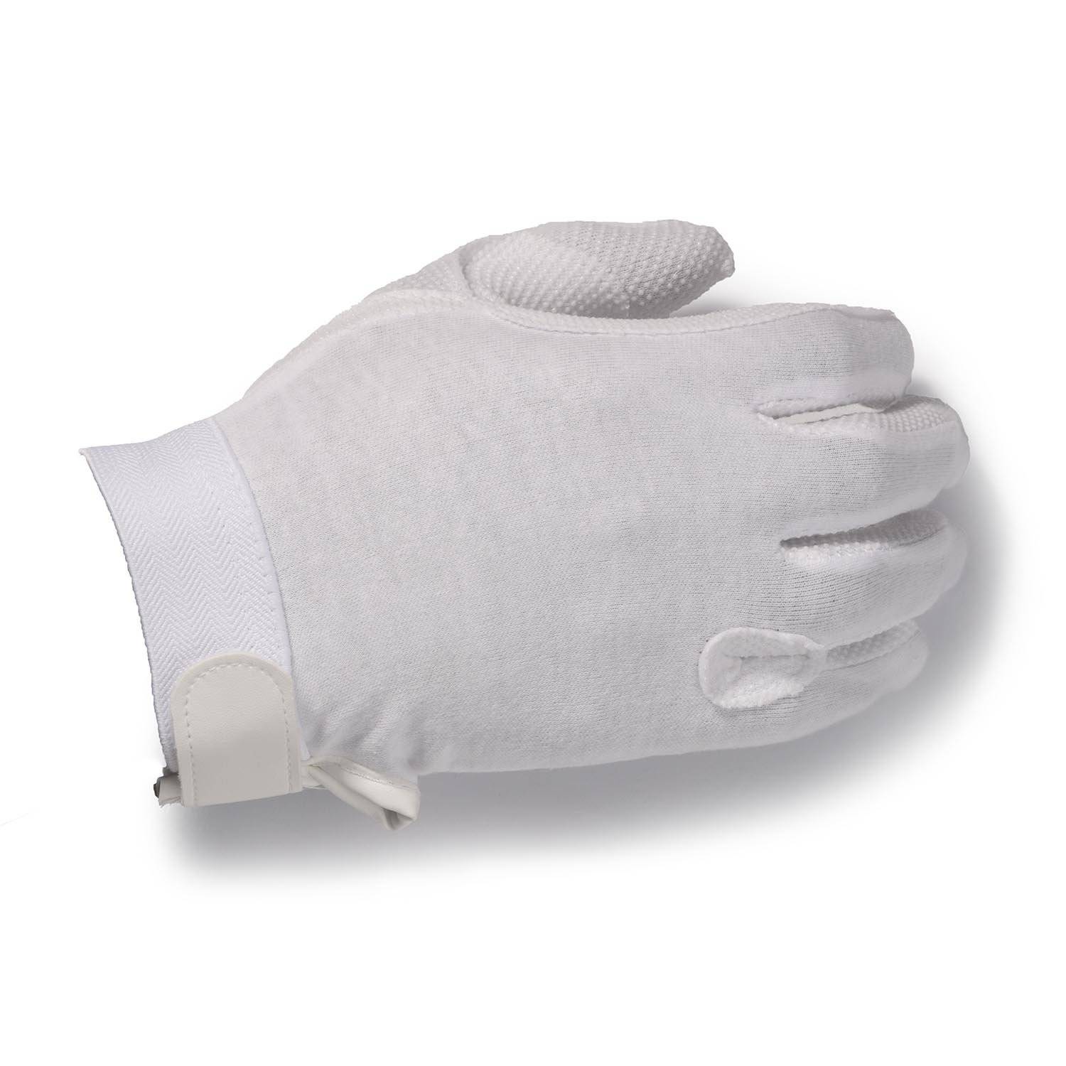 George White Cotton Sure Grip Velcro Strap Gloves