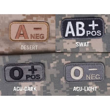 2 US Army Military ACU Grey Medic Blk Blood Type Patches A B AB 0 O Neg -  Pos +