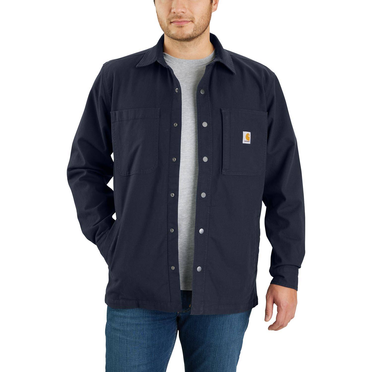Carhartt Rugged Flex Relaxed Fit Canvas Fleece-Lined Snap-Front Shirt  Jacket.