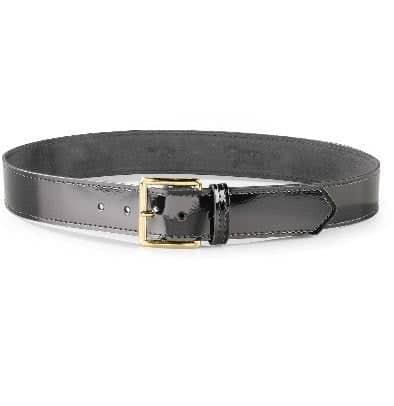 Patent Leather Dress Belt with Sheild Buckle - Black/Black, Belts