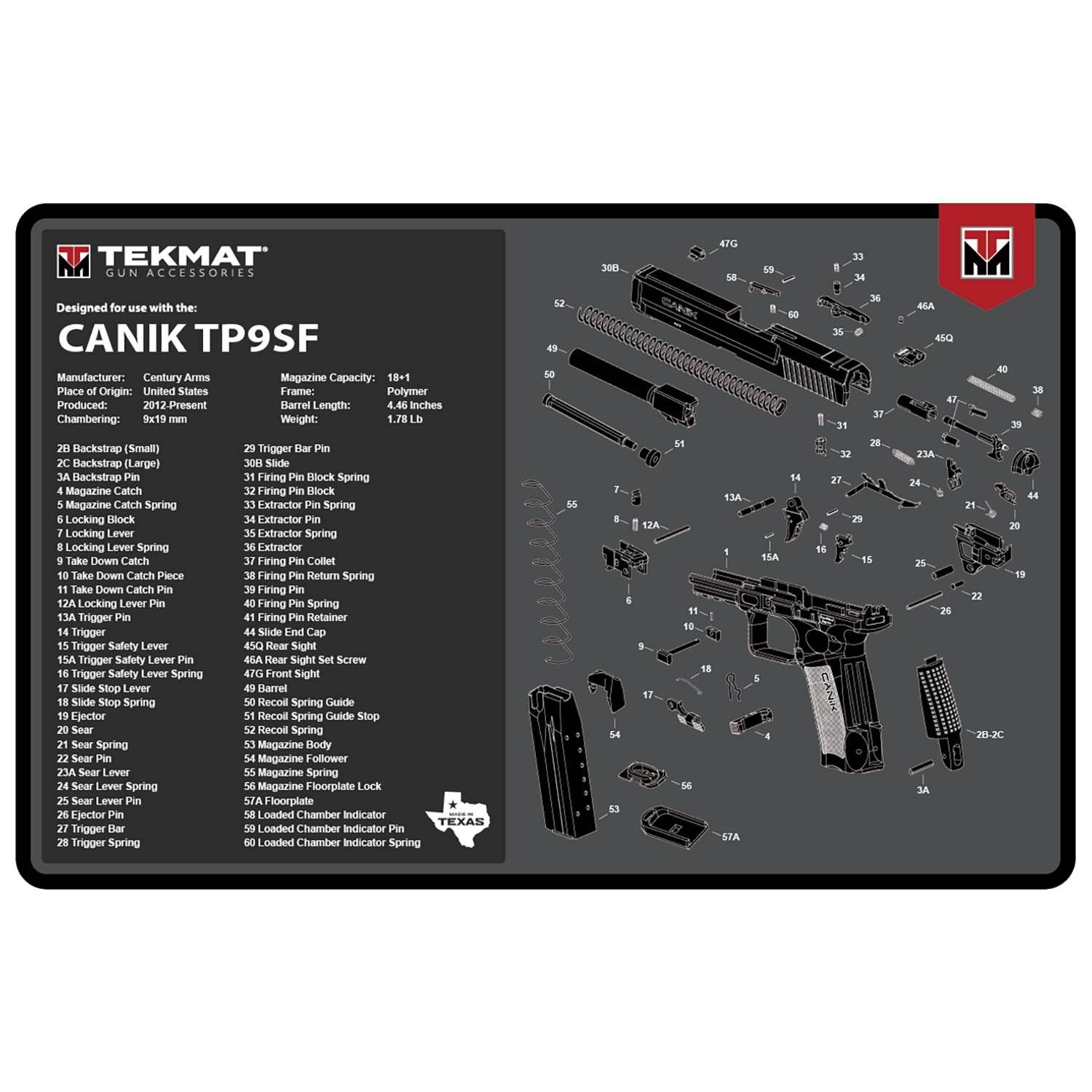 TekMat Canik TP9SF Gun Cleaning Mat 17"
