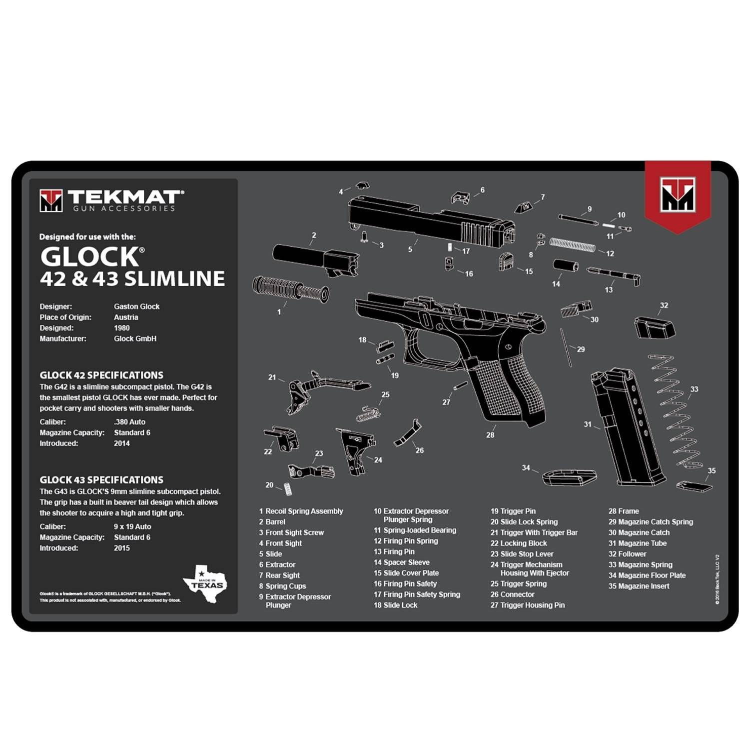 TekMat Glock 42/43 Gun Cleaning Mat 17"