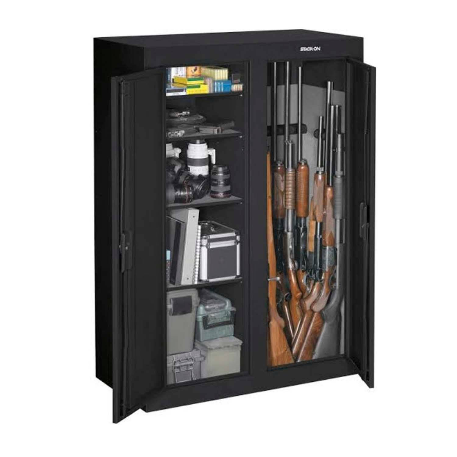 Stack on double door 16 gun cabinet