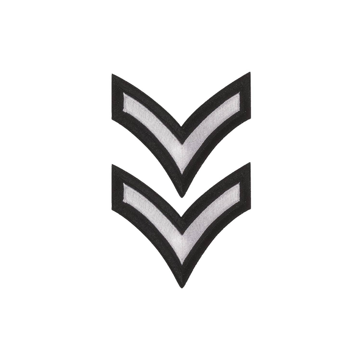 Hero's Pride 3" Wide White on Black PFC Chevron Emblem, Pair