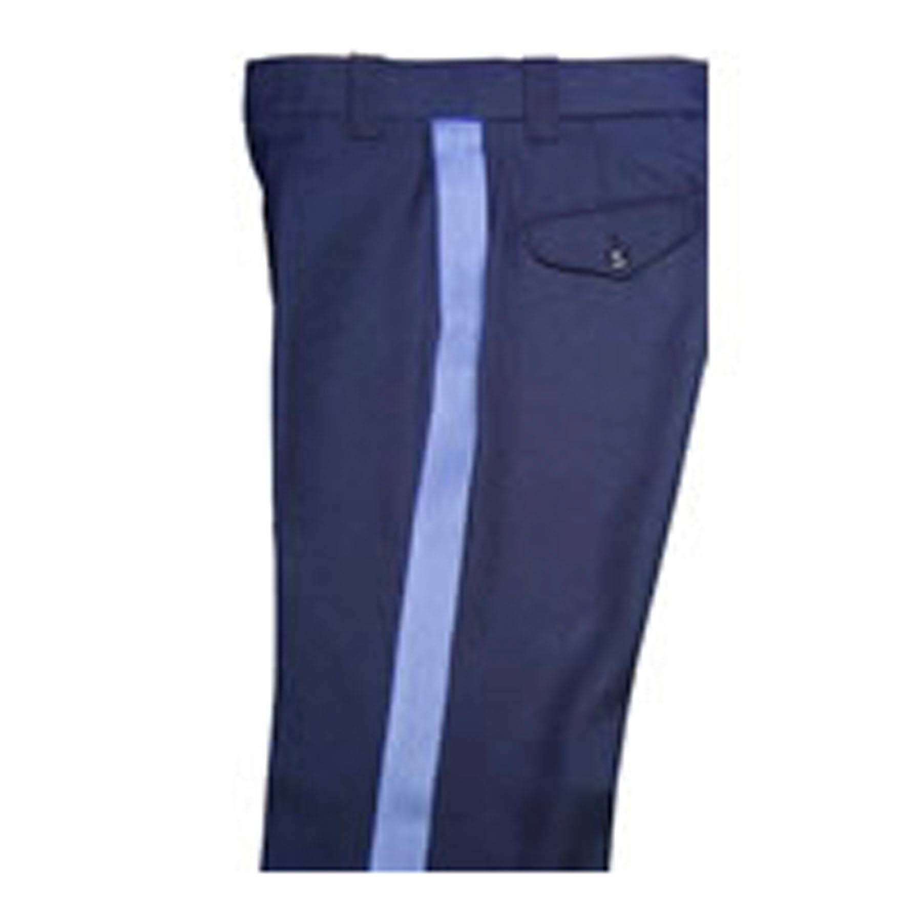 black pants with blue stripe