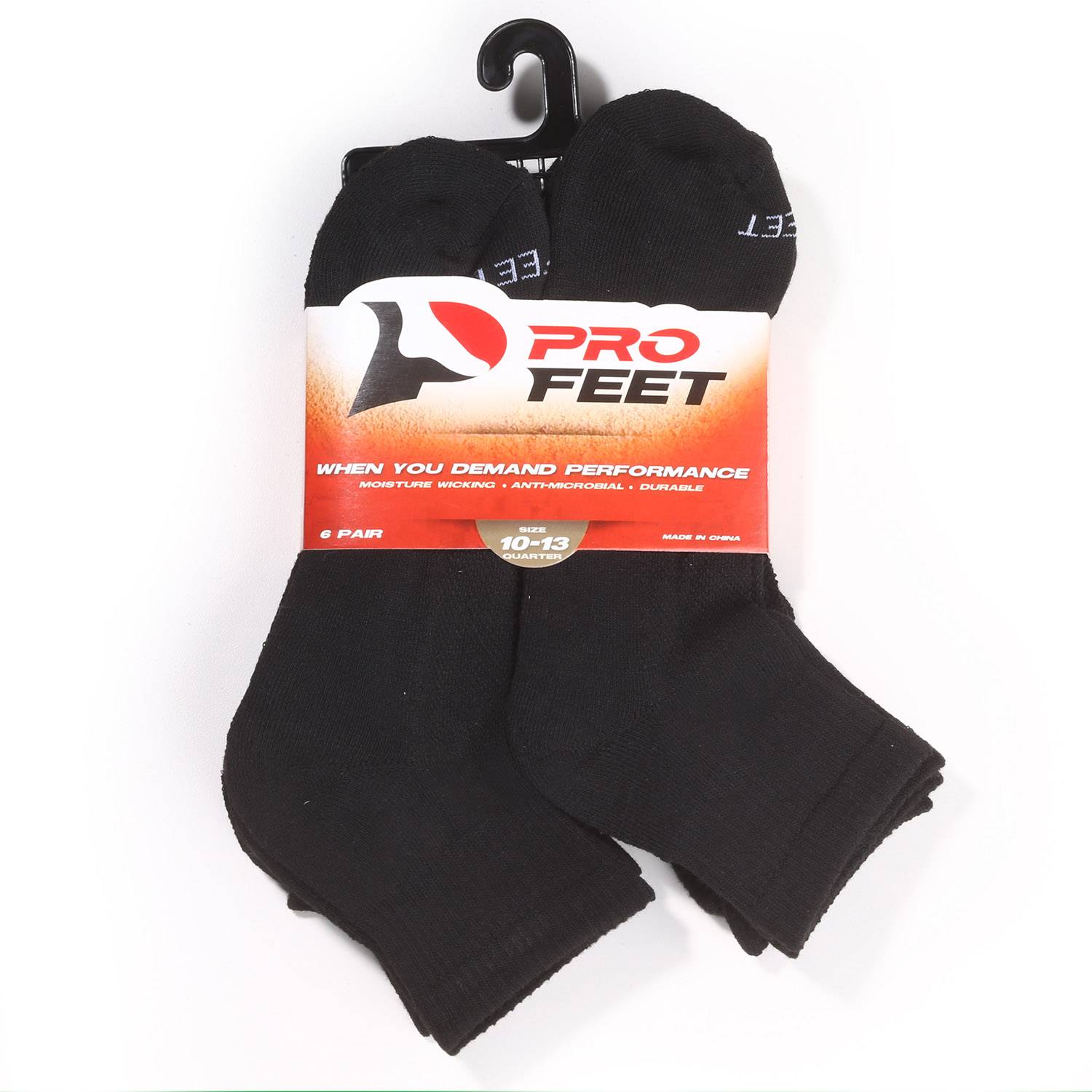 Pro Feet Performance Physical Training Quarter Socks 6 Pack